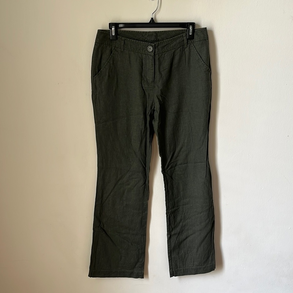 BCBGMaxazria Green Linen Straight Leg Pants